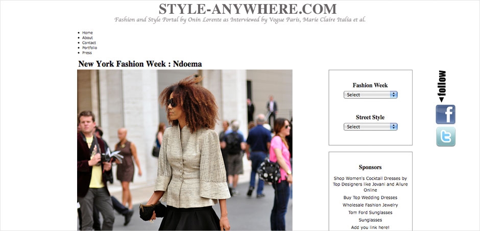 Ndoema The Global Girl is caught by the lens of international fashion and street style photographer Onin Lorente on Day 1 of New York Fashion Week, wearing a vintage jacket, Alexander Wang skirt, L.A.M.B. platform sandals and suede clutch by Sigerson Morrison