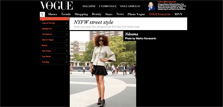 Ndoema The Global Girl featured in Vogue Italia as she arrives at the Lincoln Center during New York Fashion Week