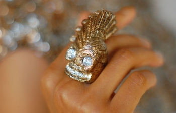 Gold Skull Ring with Swarovski Crystals