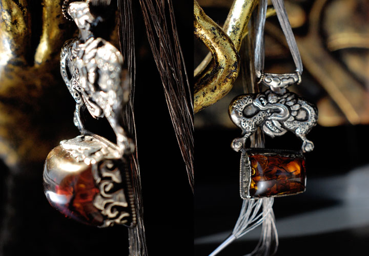 From Ndoema's Closet: Ouroboros ~ Amber and Sterling Silver Antique Dragon Necklace