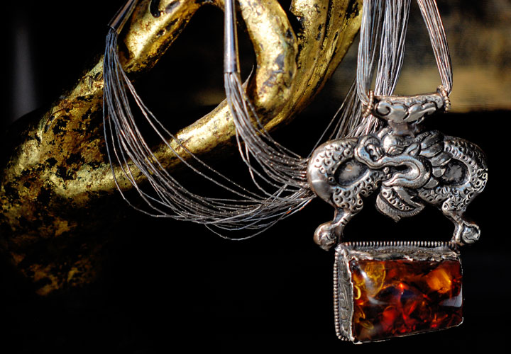 From Ndoema's Closet: Ouroboros ~ Amber and Sterling Silver Antique Dragon Necklace