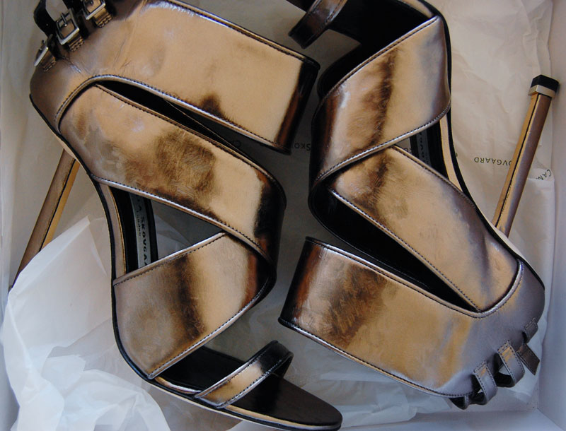 Camilla Skovgaard sandals with brushed-steel metallic-leather and multi-buckle. 