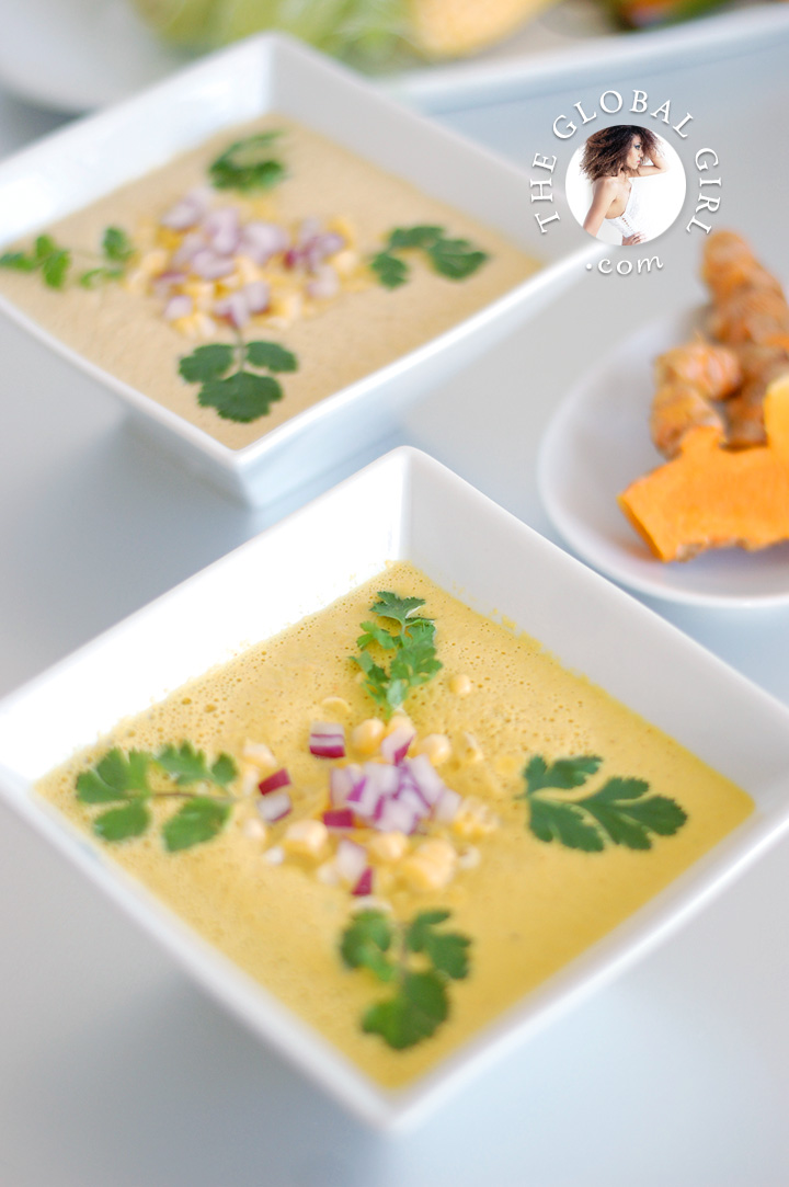 The Global Girl Raw Mexican Recipes: Raw Vegan Get-The-Glow Sopa de Elote (Fresh Corn Soup). 100% vegan, gluten-free and dairy free.