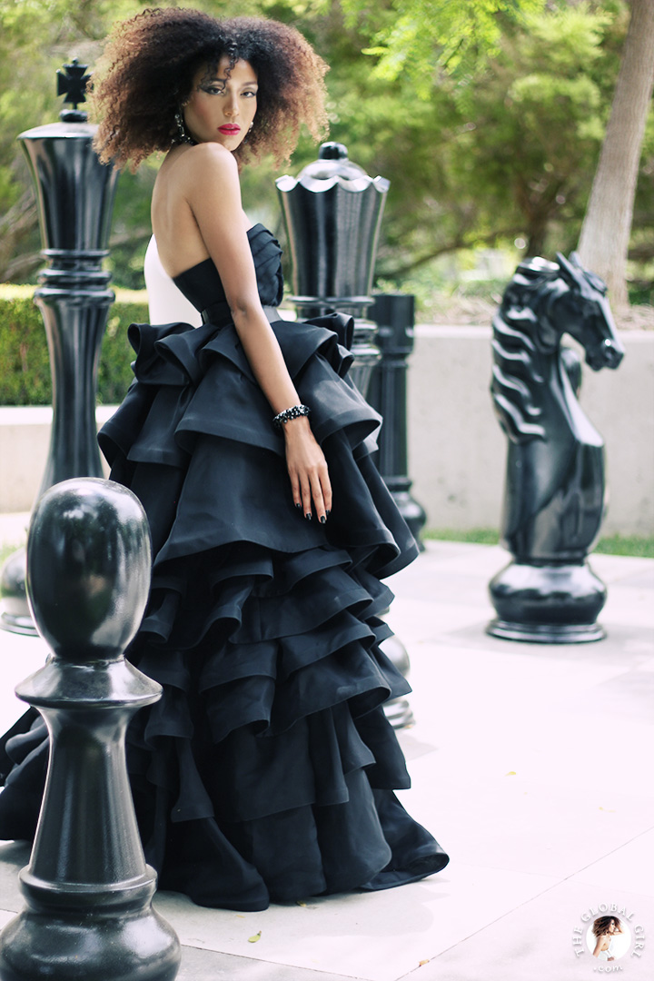 Ndoema sports a black tiered organza strapless gown by African designer Mimi Plange | The Global Girl Fashion Editorials