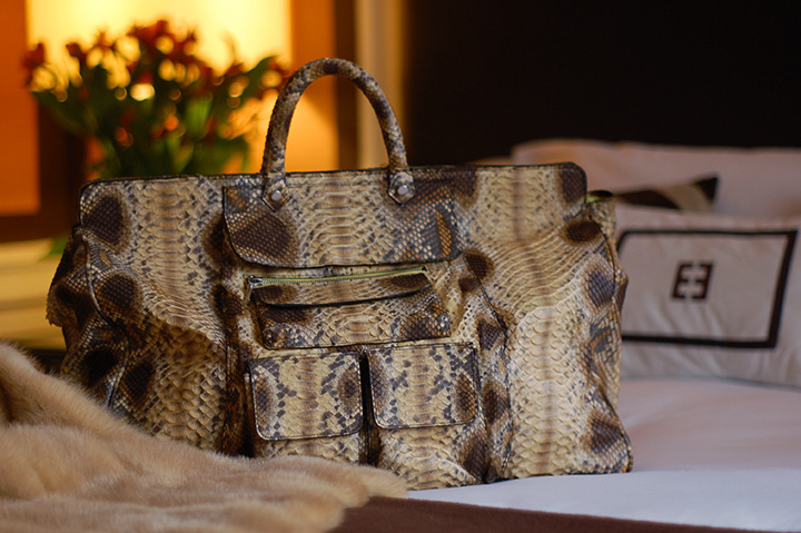 The Global Girl Daily Style: Python leather bag by Mimi Plange | Empire Hotel during New York Fashion Week Fall 2014.