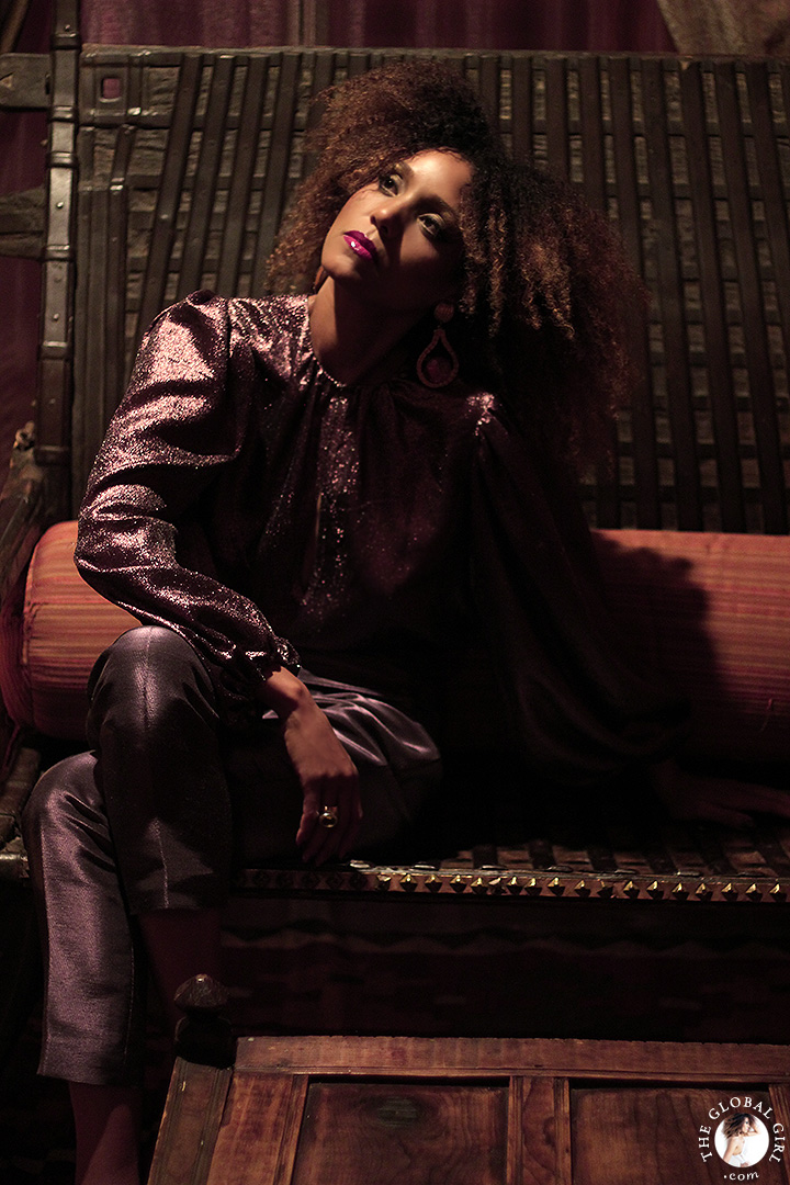 Ndoema glimmers in a head-to-toe purple look in this Moroccan inspired fashion editorial lensed by Phillip James.