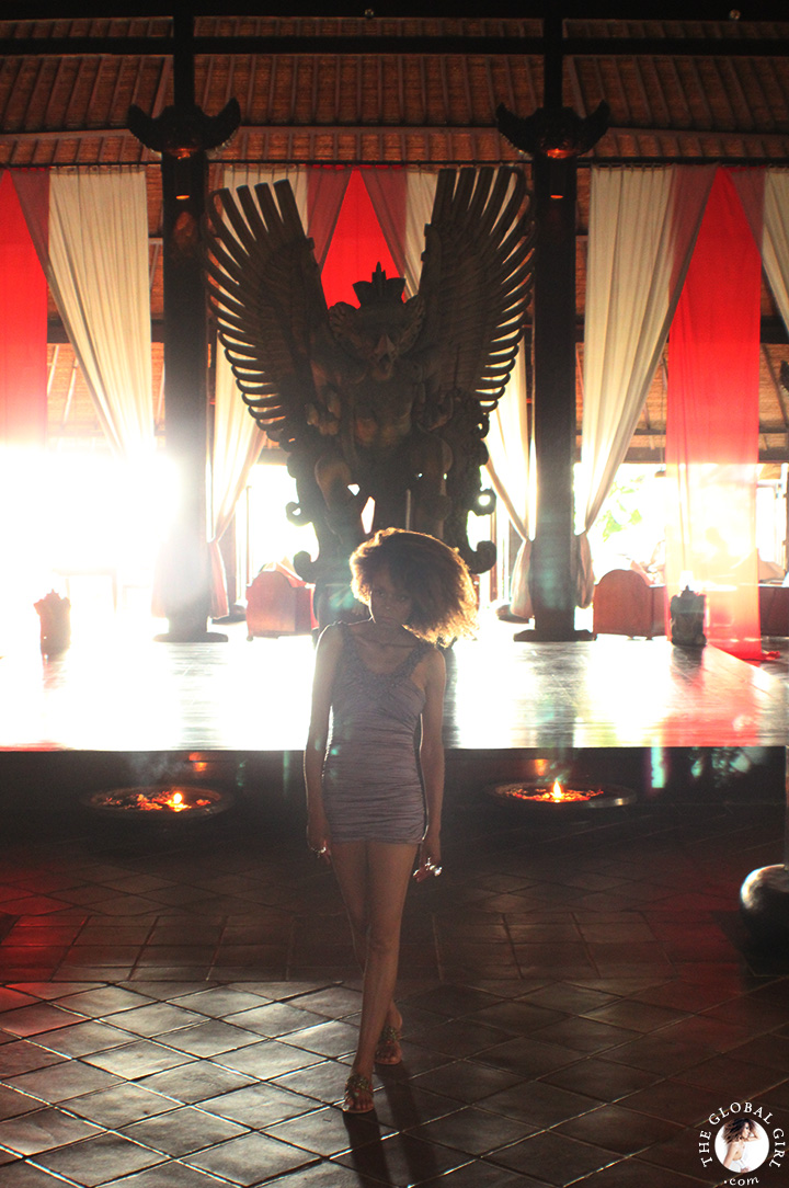 The Global Girl Travels: Ndoema's magical Bali getaway in Canggu Beach, Bali. This massive 15-foot high, hand-carved wooden Garuda statue presides over the lounge area. This imposing mythical bird (Indonesia’s national symbol) is the largest antique of its kind in the country and arguably one of the hotel’s most impressive collectables.