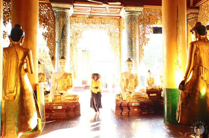 The Global Girl Travels: Ndoema at the Shwedagon Pagoda in Yangon, Myanmar.