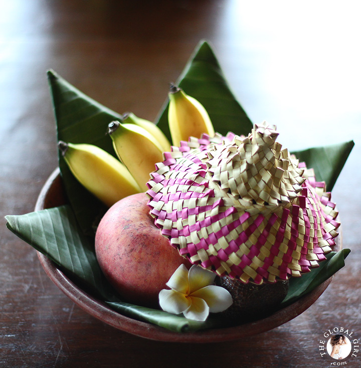 The Global Girl Travels: Exotic getaway in Canggu Beach, Bali. The ancient art of Balinese ornaments, gebogan (flower offerings) and janur (palm leaf) arrangements, plays a central part in the island’s way of life.