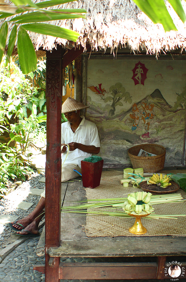 The Global Girl Travels: Exotic getaway in Canggu Beach, Bali. The ancient art of Balinese ornaments, gebogan (flower offerings) and janur (palm leaf) arrangements, plays a central part in the island’s way of life.