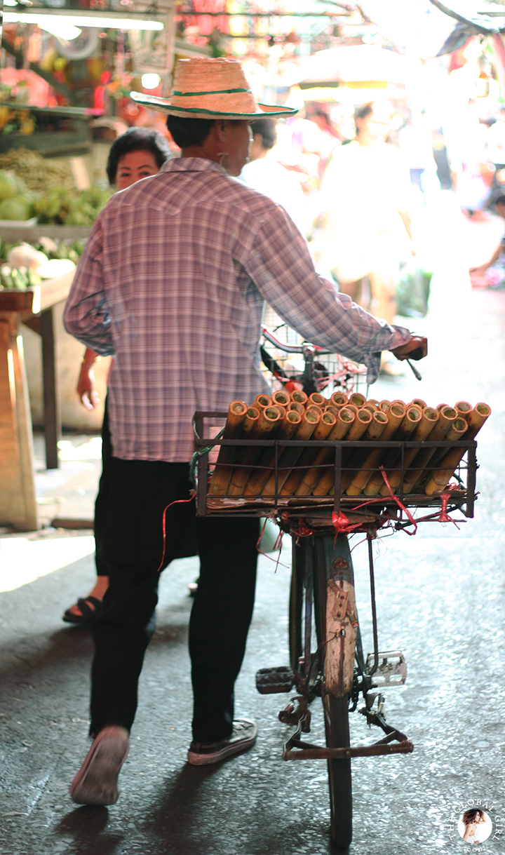 The Global Girl Travels: Thai Khao Lam at Khlong Toey market in Bangkok, Thailand.