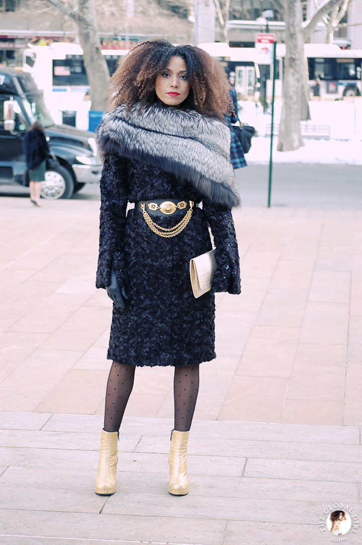 The Global Girl Daily Style: Ndoema rocks the black and gold look at New York Fashion Week.