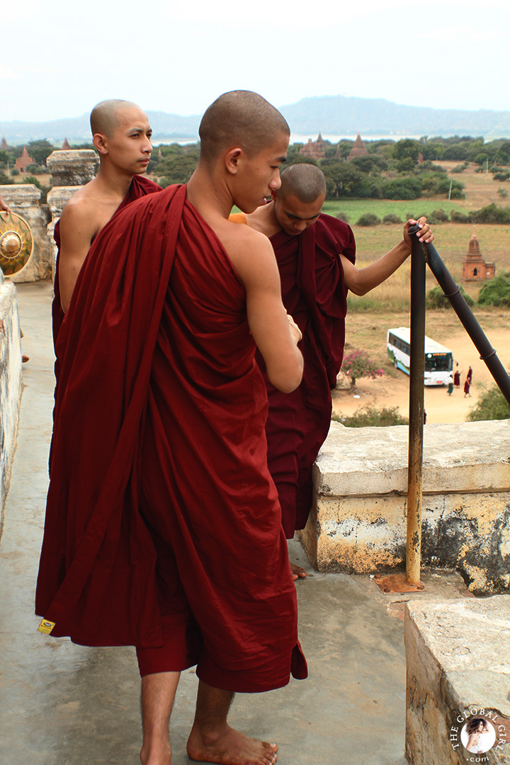 The Global Girl Travels: Burmese Monks at Shwe Sandaw Paya Padoda in Bagan, Myanmar.