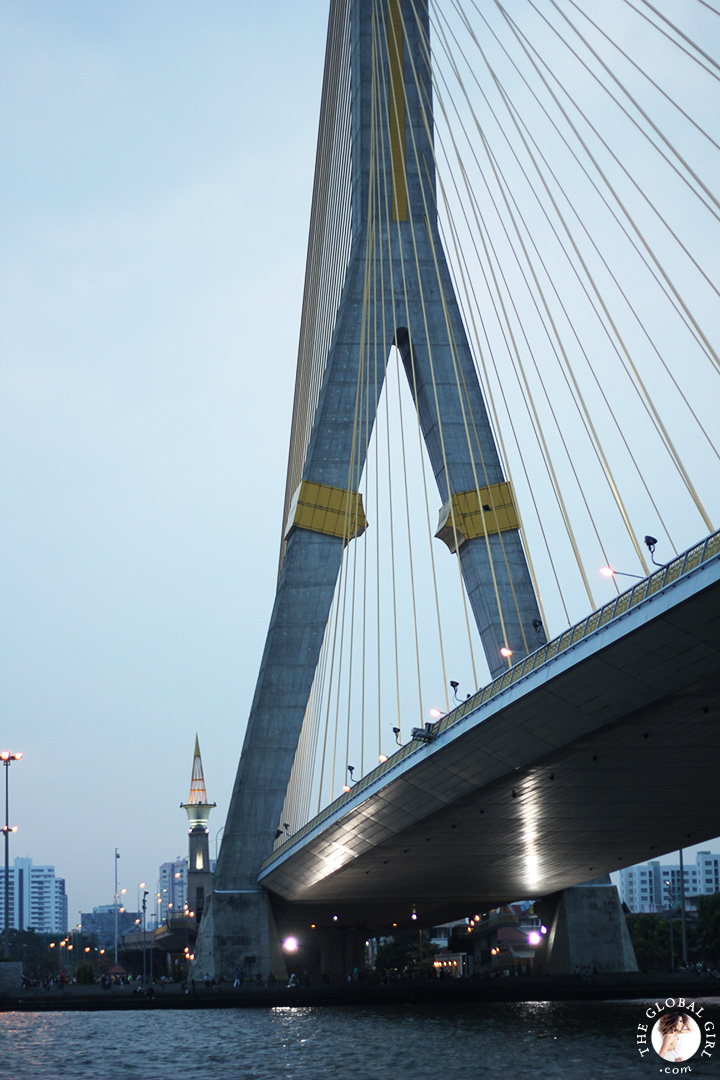 The Global Girl Travels: The spectacular Rama VIII Suspension Bridge across the Chao Phraya river in Bangkok, Thailand.