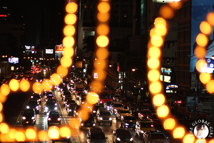 The Global Girl Travels: City lights at night in Bangkok, Thailand.