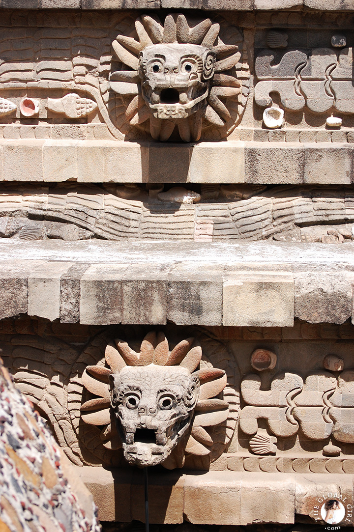 The Global Girl Travels: Temple of Quetzalcoatl, the Feathered Serpent, in Teotihuacan, Mexico.