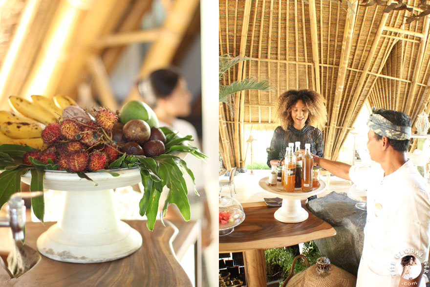 The Global Girl Travels: Ndoema enjoys a tropical breakfast at Glamping Hub's luxury glamping tents in Ubud, Bali.