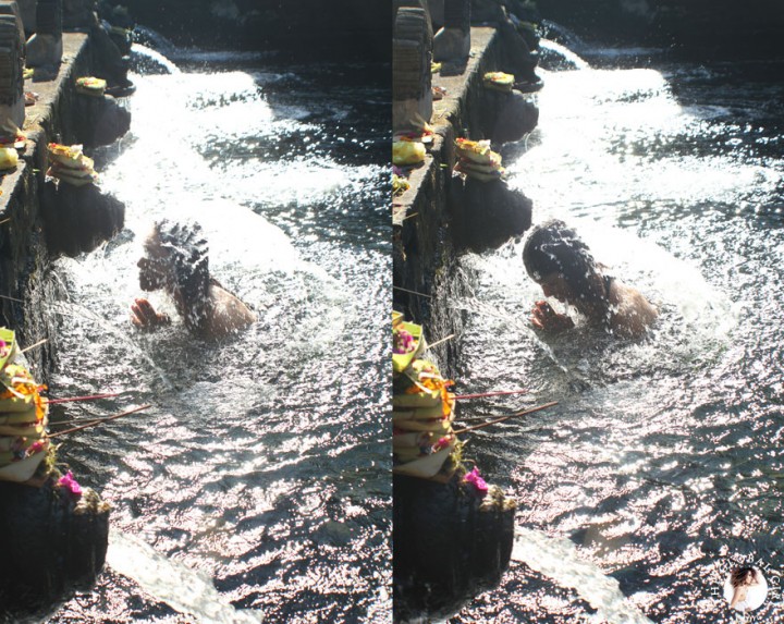 The Global Girl Travels: Ndoema bathing in holy spring water at the Tirta Empul Temple in Bali, Indonesia.