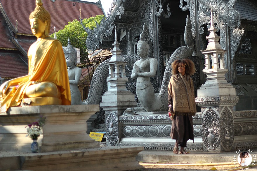 The Global Girl Travels - Thailand: Ndoema at Wat Sri Suphan, one of Chiang Mai's most spectacular sacred sites.