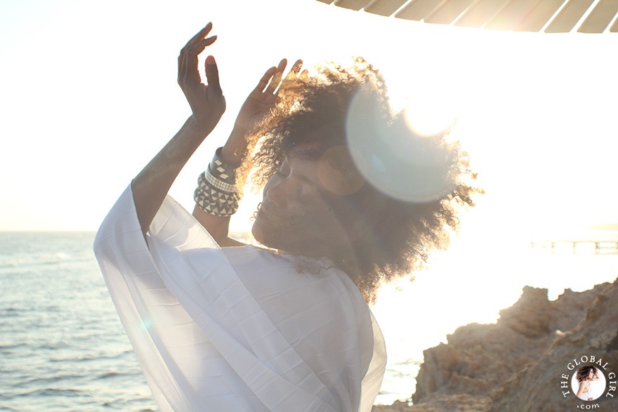 The Global Girl Editorials: Ndoema channels her inner goddess in a one-shoulder pleated dress at The Red Sea Riviera in Marsa Alam, Egypt.