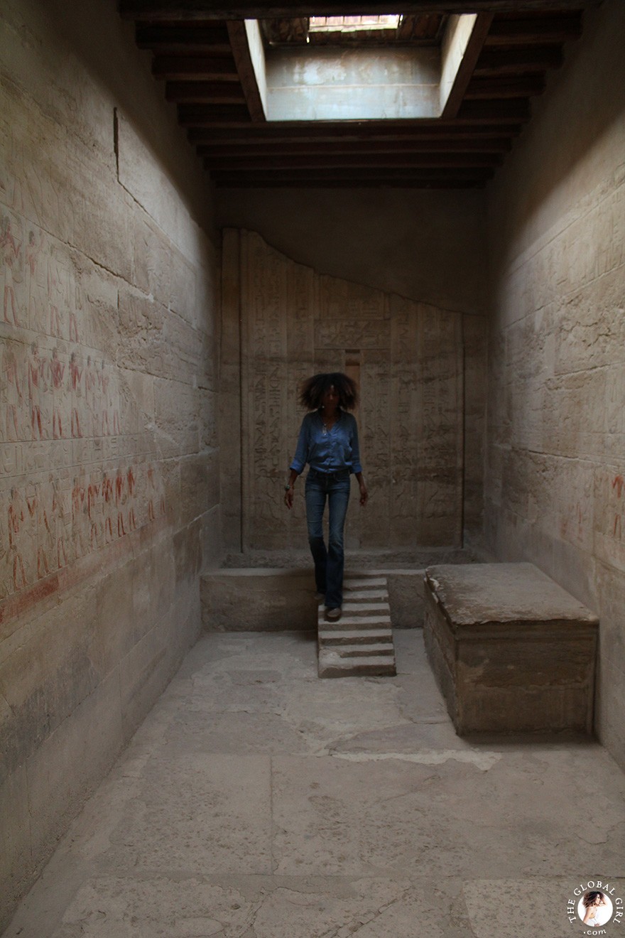 The Global Girl Travels: Ndoema sports an all denim look on a visit to Saqqara, Egypt.