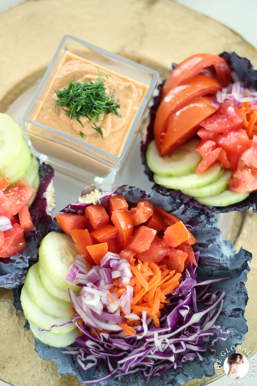 The Global Girl Raw Vegan Recipes: Vegan Tacos with Smoky Chipotle Hummus. This recipe is 100% raw, dairy free, gluten free, oil free, nut free and does not use beans at all!