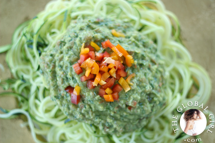 Zucchini Pasta with Avocado Basil Sauce THE GLOBAL GIRL