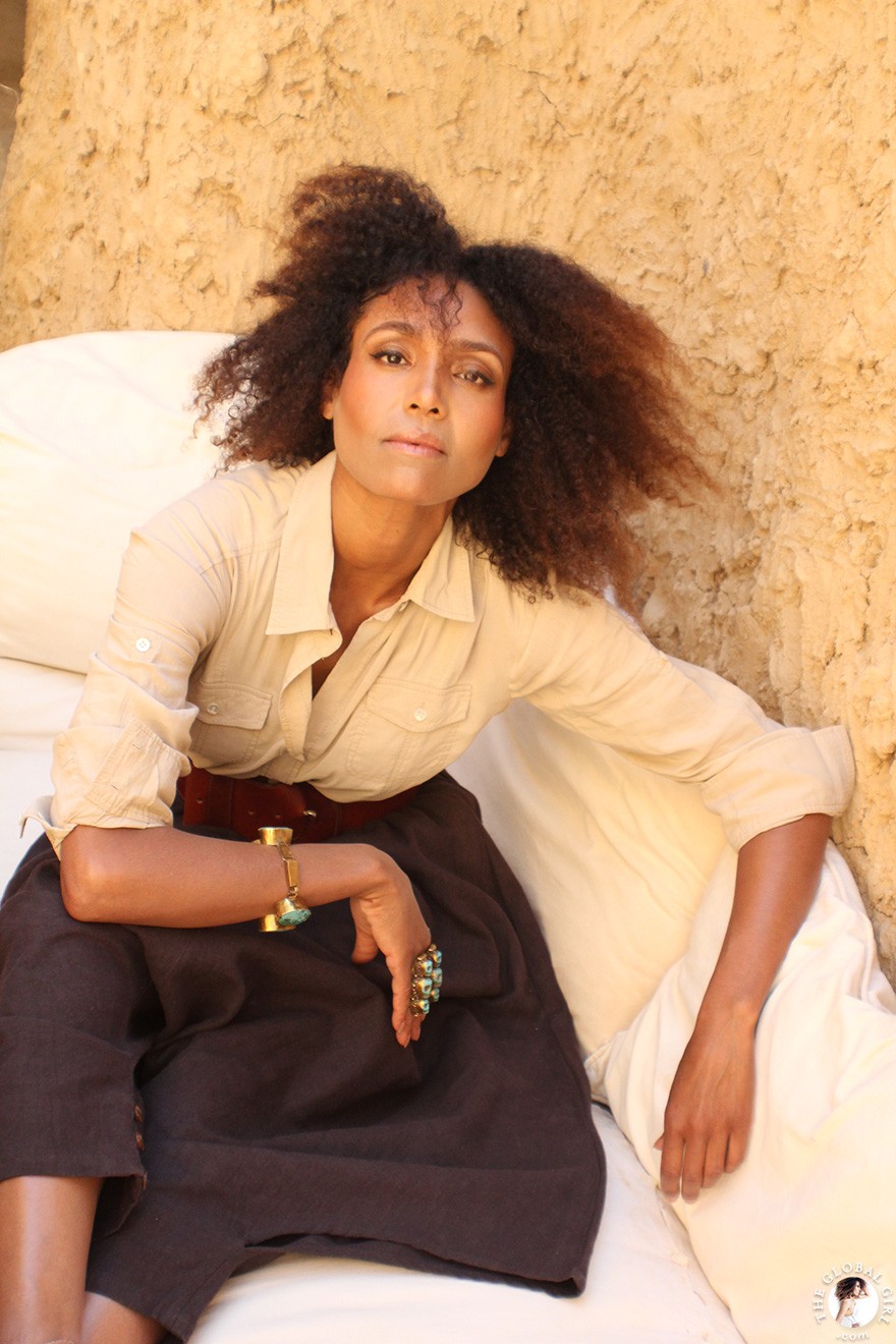 The Global Girl Travels: Ndoema goes monochromatic in earth toned tribal harem pants and safari shirt at the Al-Babinshal Heritage hotel in Siwa, Egypt.