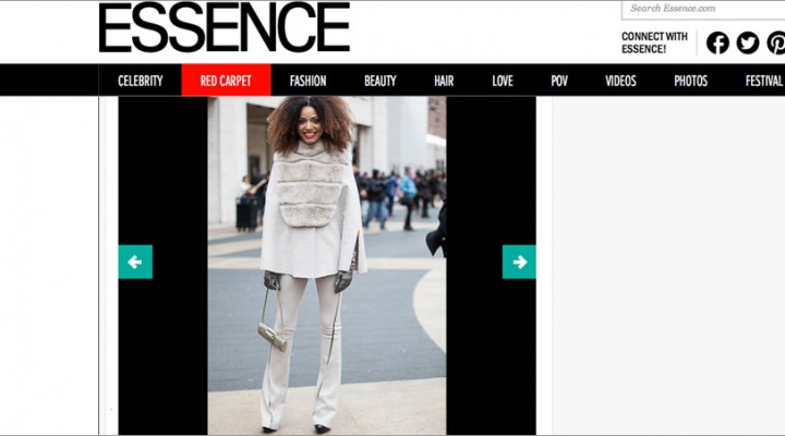 The Global Girl Press: Ndoema featured in Essence sporting Son Jung Wan beige cape and matching high-waisted flare pants with Sergio Rossi bag - New York Fashion Week Fall 2014