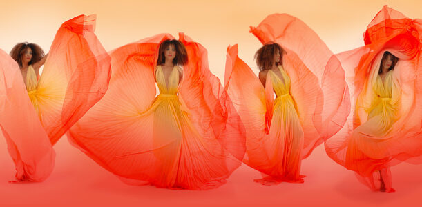 The Global Girl: Ndoema wears an ombre halter gown from Son Jung Wan Spring 2013 Collection and Versace pink suede sandals.
