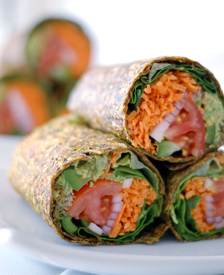 The Global Girl Raw Mexican Recipes: This epic raw guacamole Burrito is vegan & gluten-free. The ultimate healthy wrap in a zucchini, apple and flax seed crust.