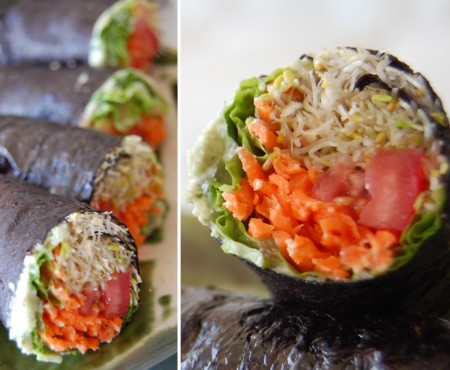Raw Vegan Recipe: No-Rice Raw Vegan Sushi with Basil and Jalapeño Cashew Dip
