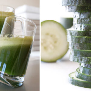 Green Juice Recipe: kale, cucumber, tomato, carrot, lemon