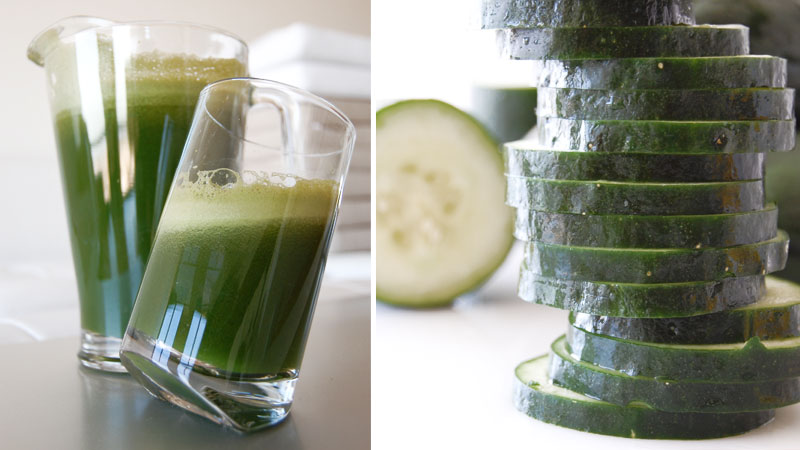 Green Juice Recipe: kale, cucumber, tomato, carrot, lemon