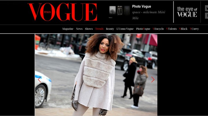 The Global Girl Press: Ndoema featured in British Vogue sporting Son Jung Wan beige cape and matching high-waisted pants - New York Fashion Week Fall 2014